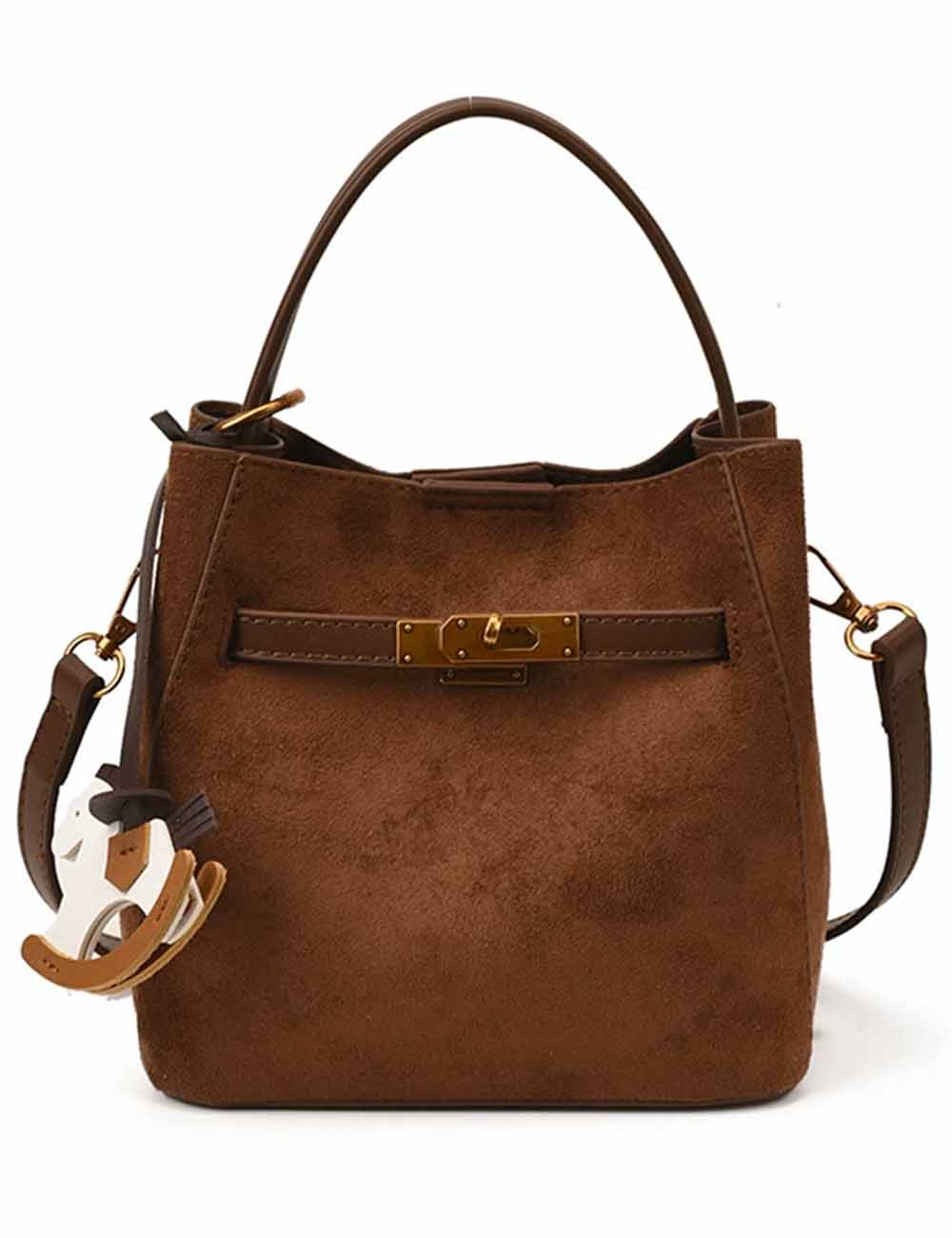 Ladies Vintage Suede Crossbody Handle Bucket Bag