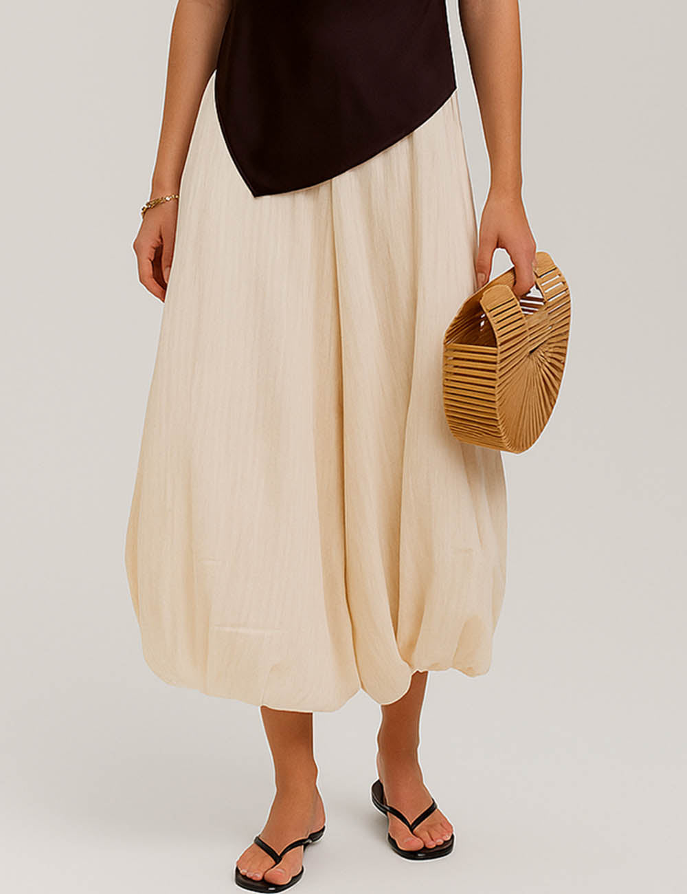 Ladies Solid Color Sheer Balloon Leg Jogger Pants