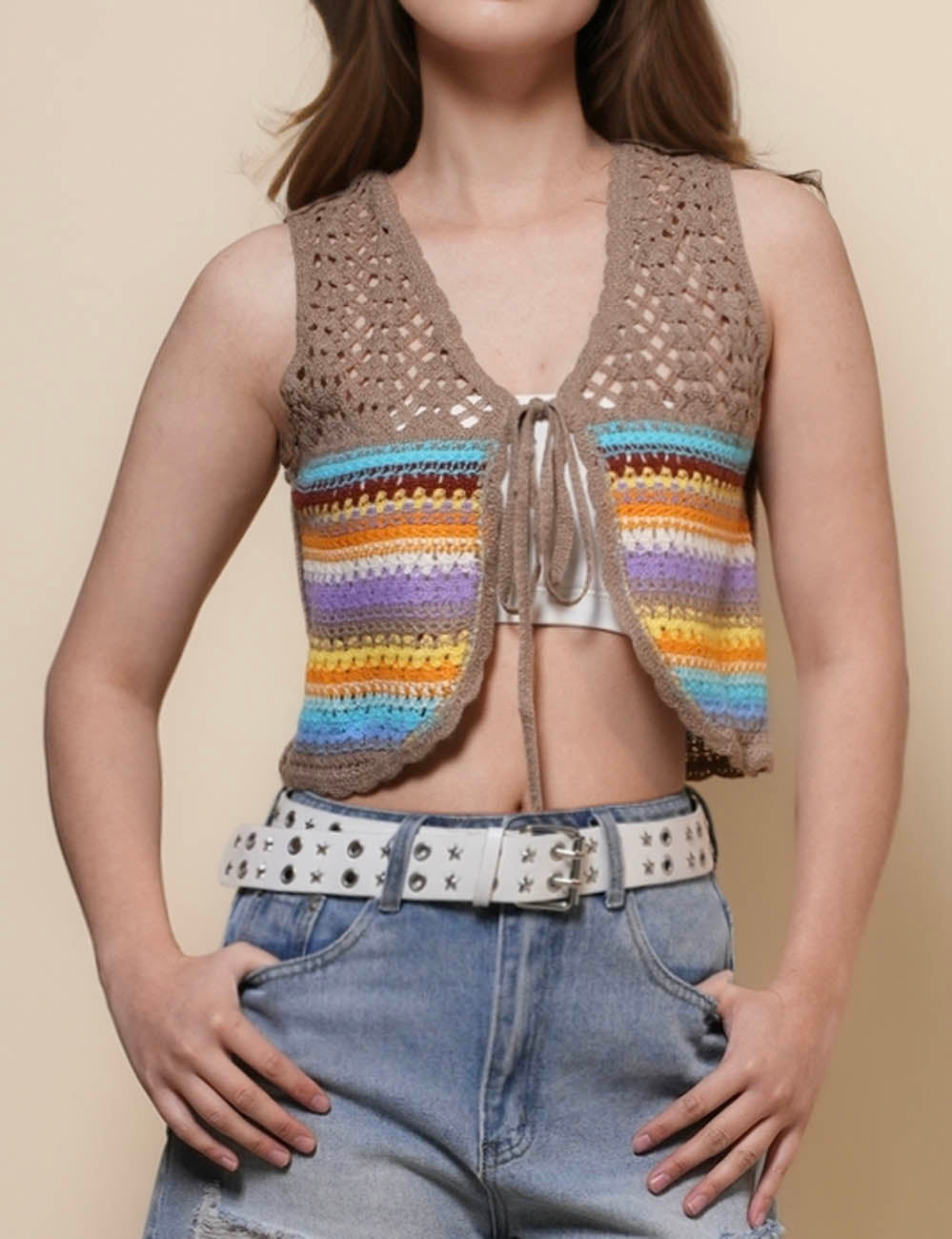 Ladies V-Neck Sleeveless Hollow Out Knit Vest SKT50135