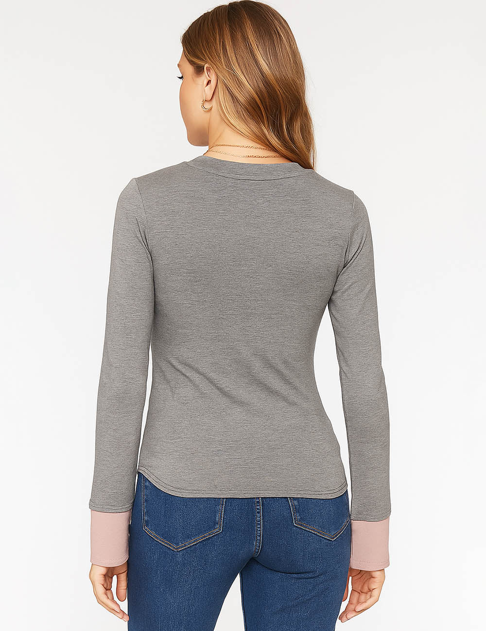 Ladies Bodycon Round Neck Button Closure Everyday Basic Layering Top