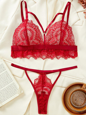 Ladies See Throught Lace Bra Thong 2PCS Lingerie Set SKLG4005