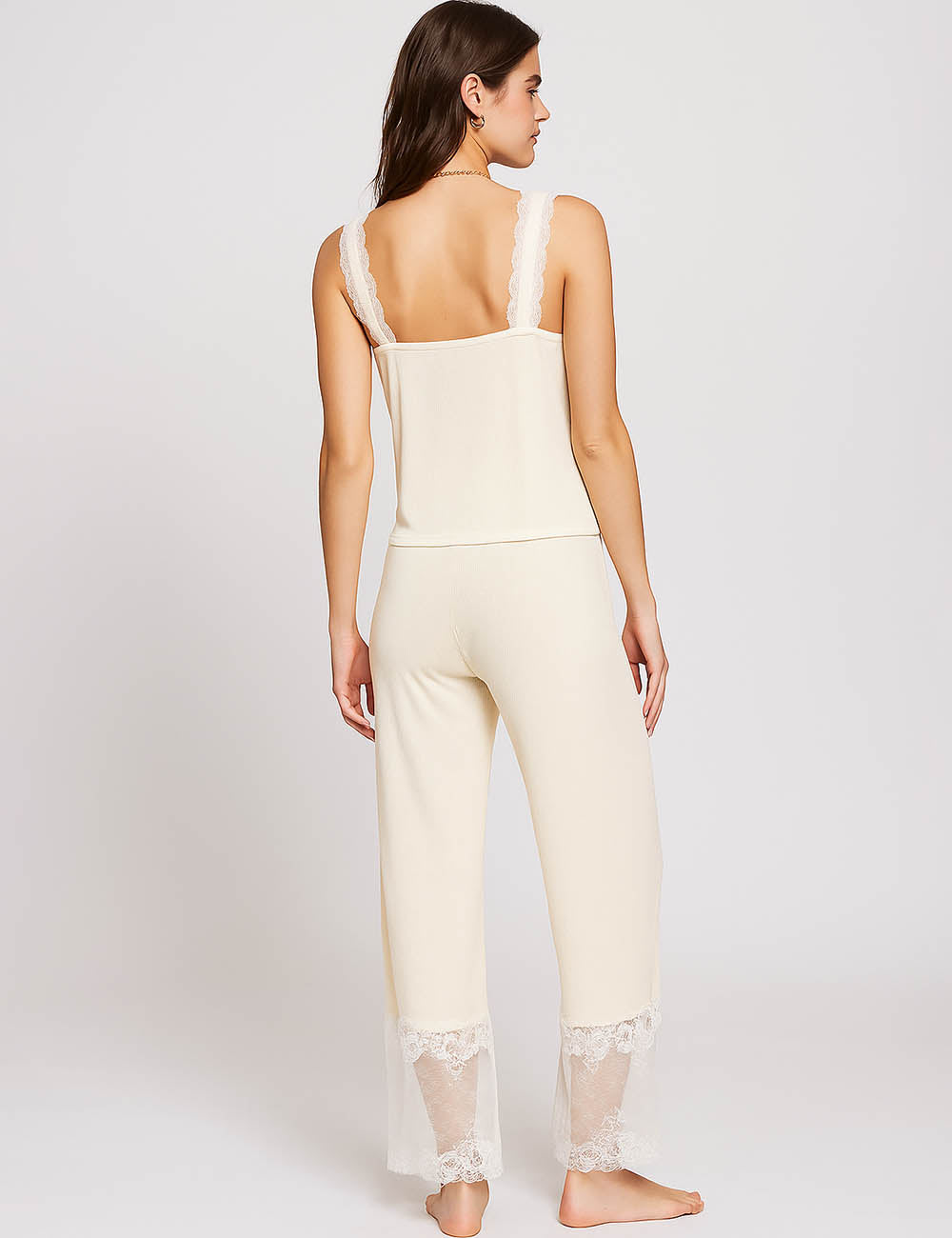 Ladies Lace Splice V-Neck Tank Top & Pants Loungewear Set