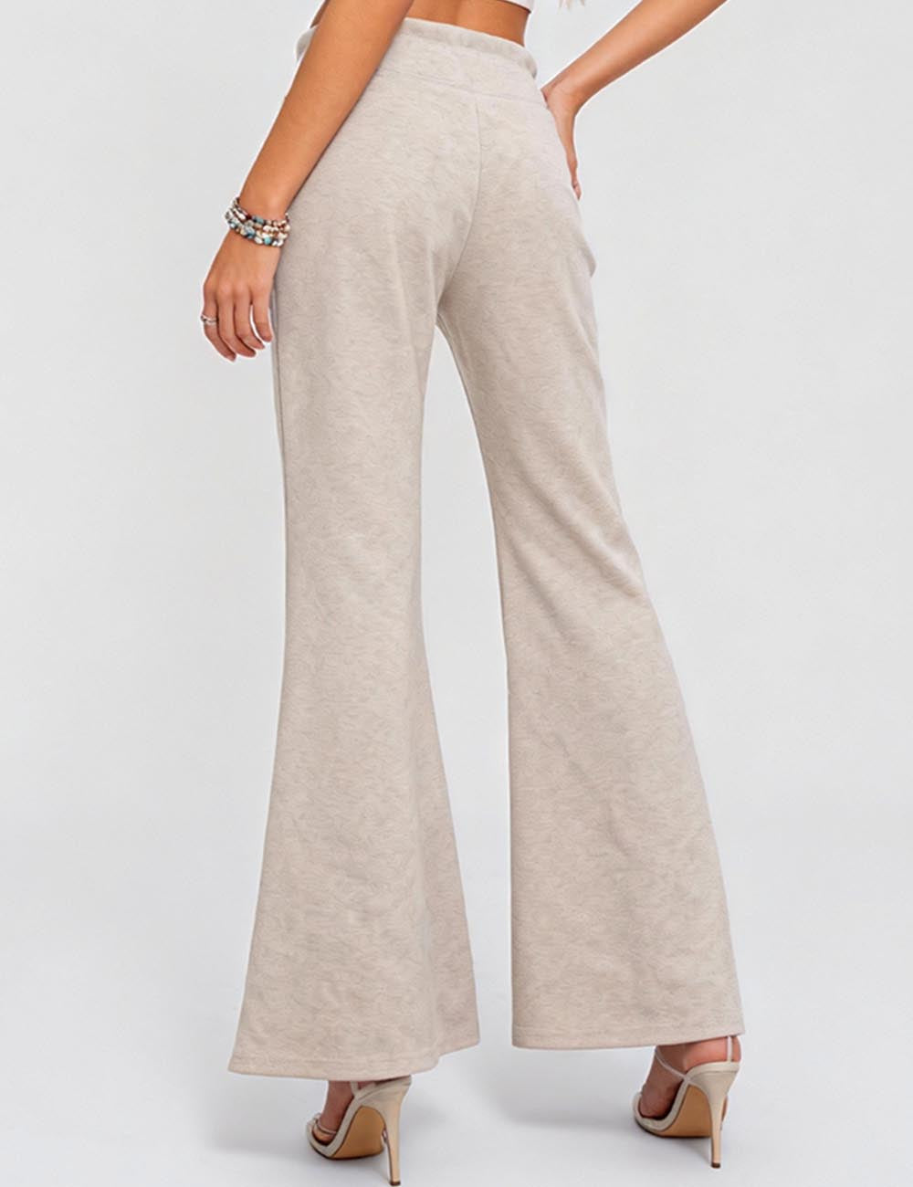 Ladies Solid Color Elastic Waist Drawstring Flared Leg Pants