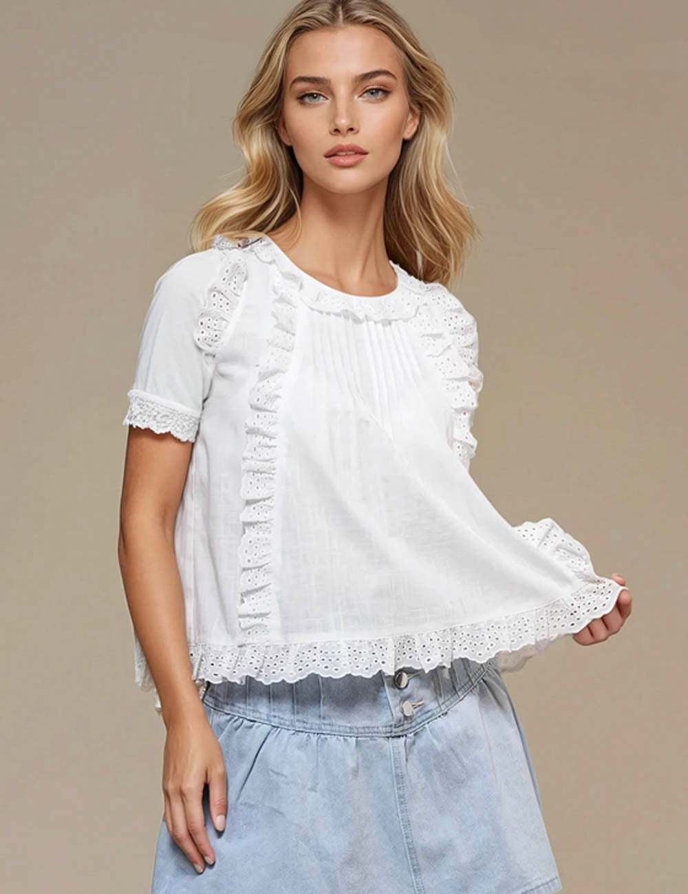 Ladies Eyelet Sleeveless Pullover Top SKT50712