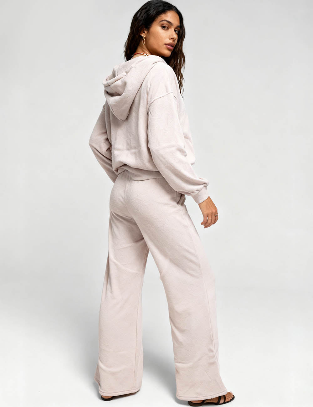 Ladies Fleece Zip Hoodie Sweatshirt Wide Leg Pants Set