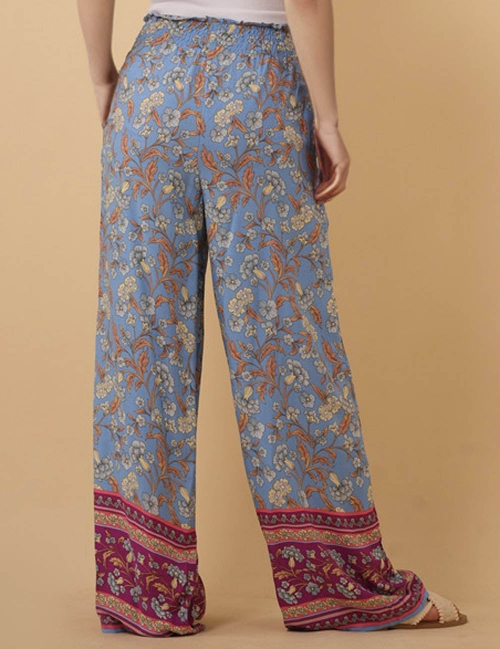 Ladies Floral Print Elastic Waist Wide Leg Pants 8SKP50455