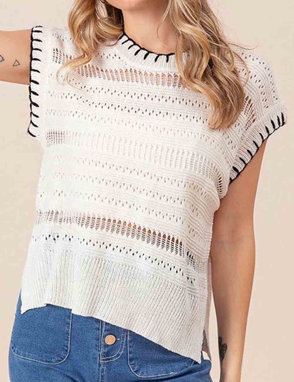 Ladies Color Block Stitching Side Split Knit Vest