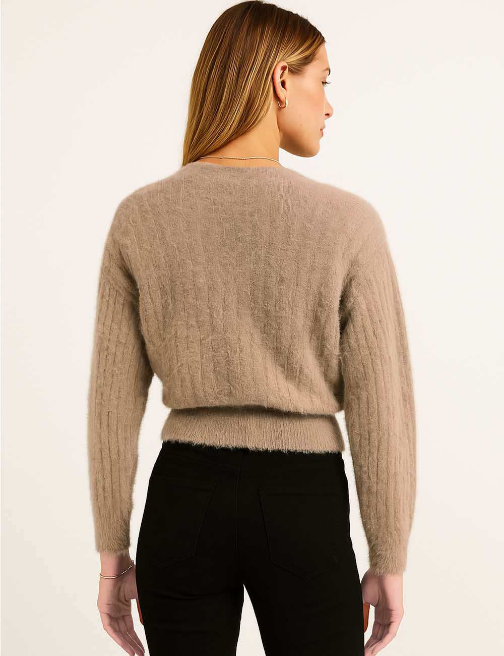 Ladies Fuzzy Knit Vest Cropped Cardigan Sweater 2PCS Set