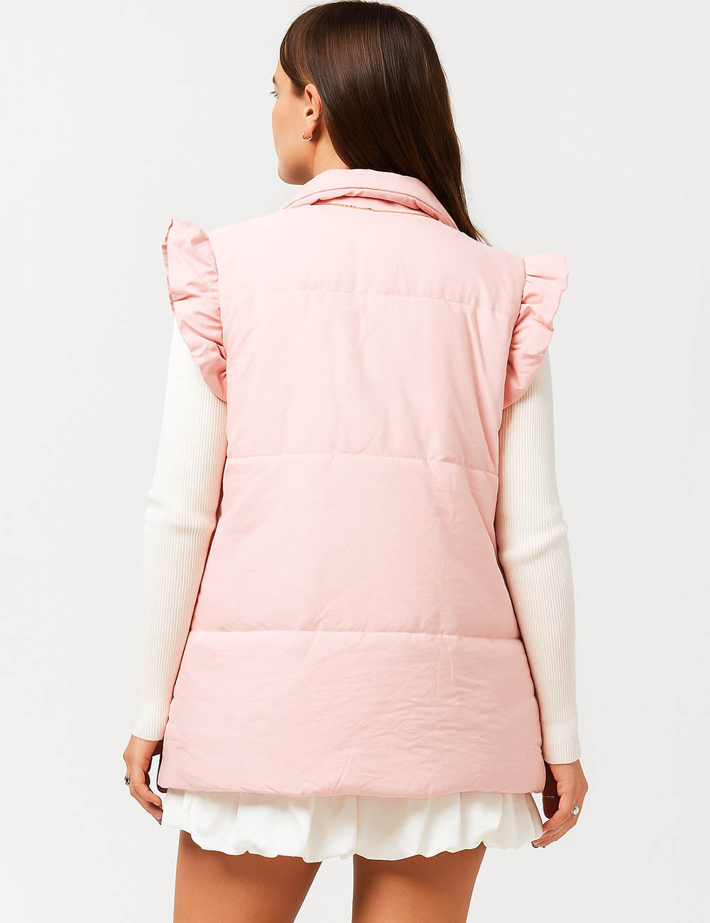 Ladies Ruffle Shoulder Puff Sleeveless Coat SKT41149