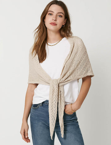 Ladies Solid Color Hollow Out Eyelet Knit Shawl