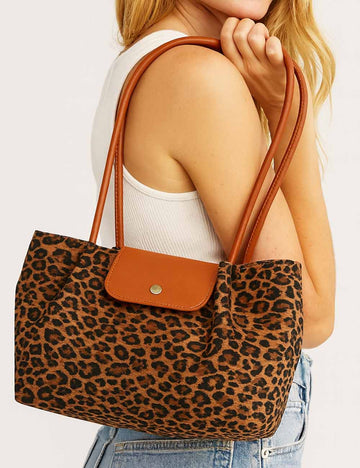 Ladies Fashion Suede Flap Button Shoulder Tote Bag