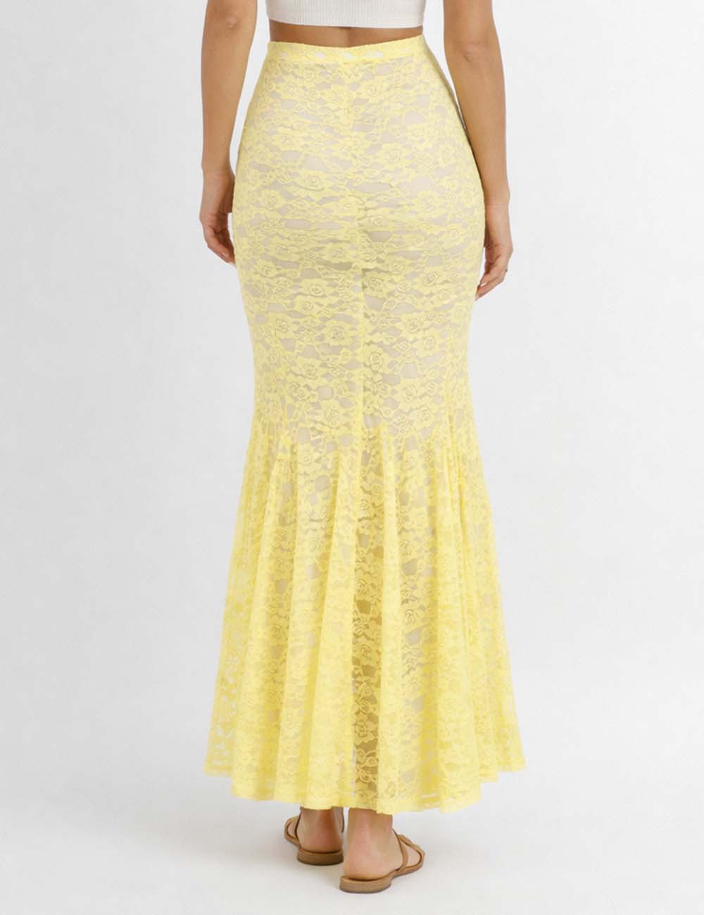 Ladies Chic Floral Lace Flared Hem Maxi Skirt