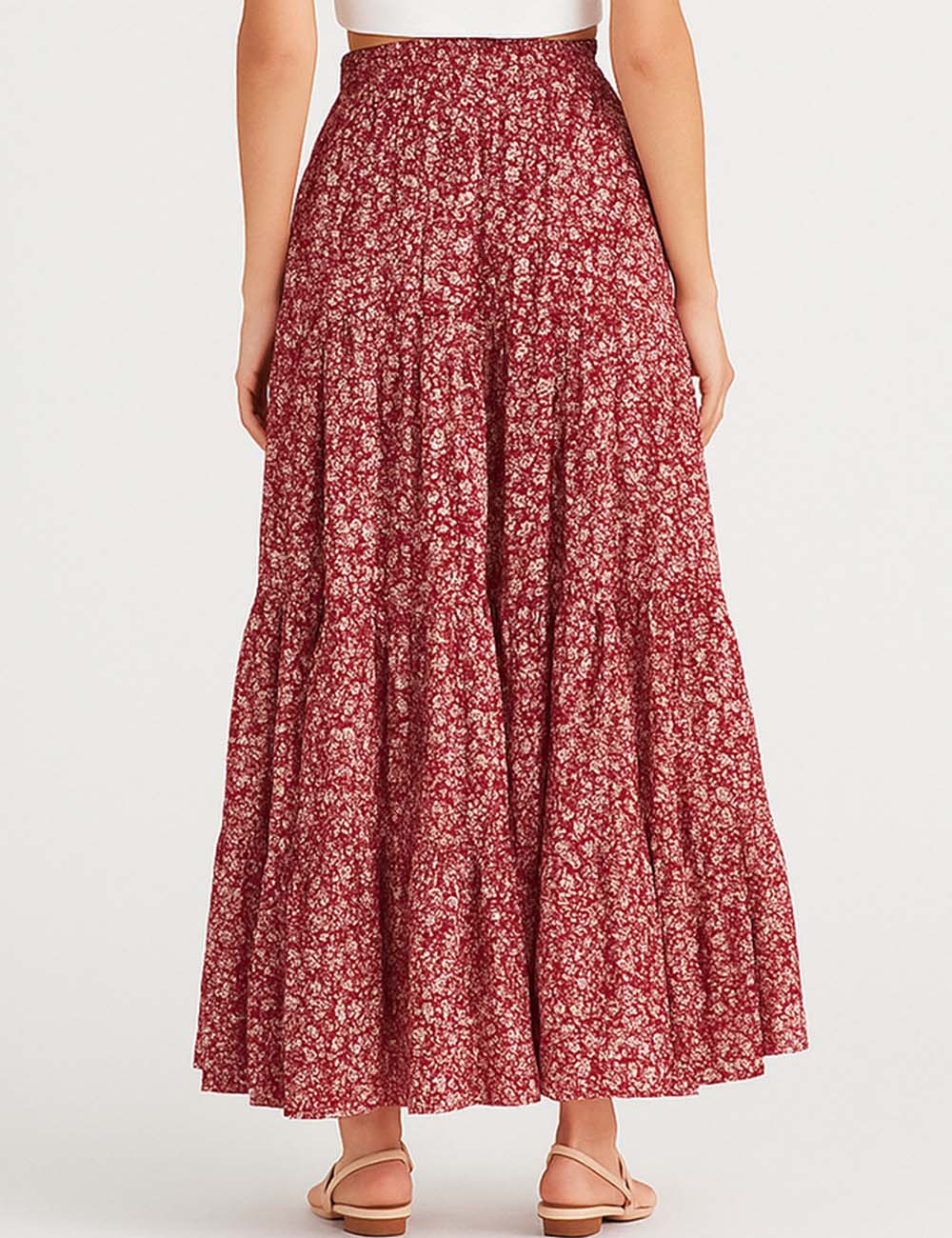 Ladies Boho Elastic Waist Ruched Drawstring Skirt