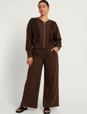 Ladies Ruffle Zipper Front Wide Leg Jacket & Pants Set