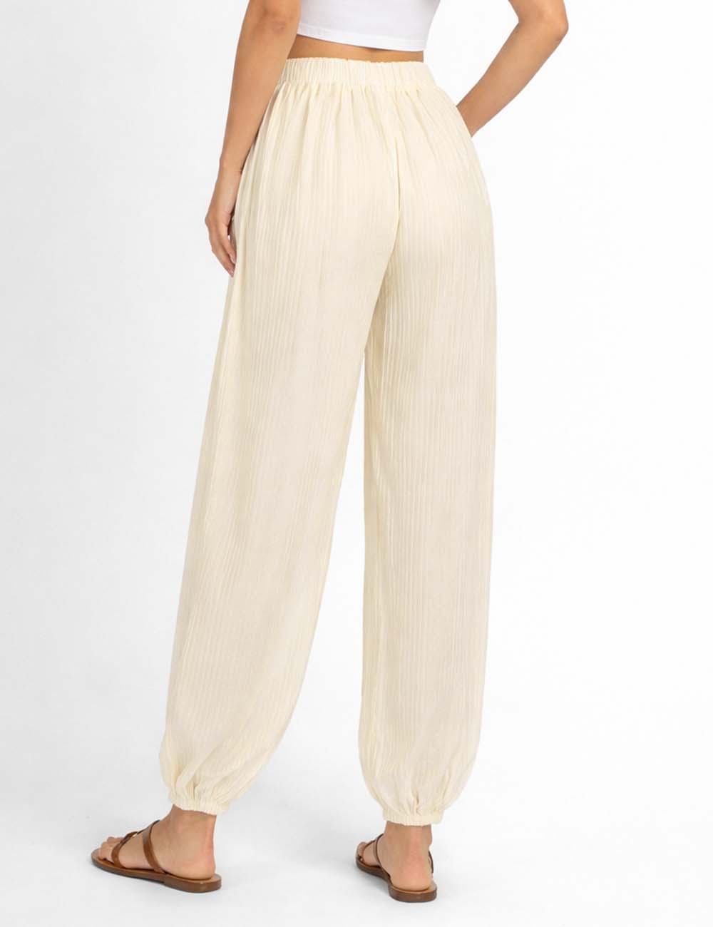 Ladies Chic Crinkle Solid Color  Elastic Cuff Balloon Pants