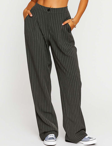 Ladies Color Block Striped Button Closure Straight Leg Pants