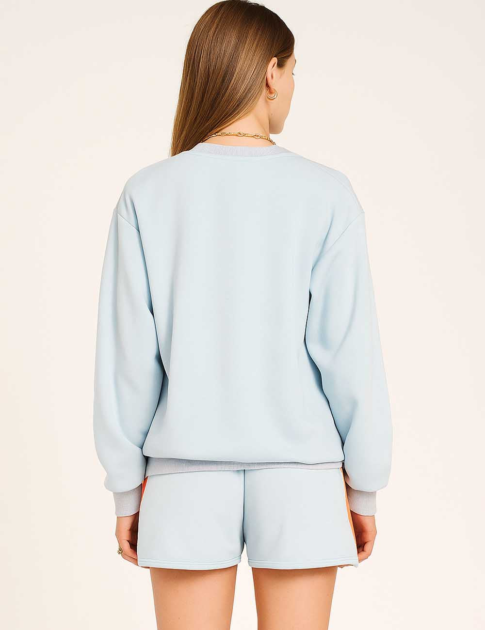 Ladies Colorful Striped Round Neck Sweatshirt & Shorts Set