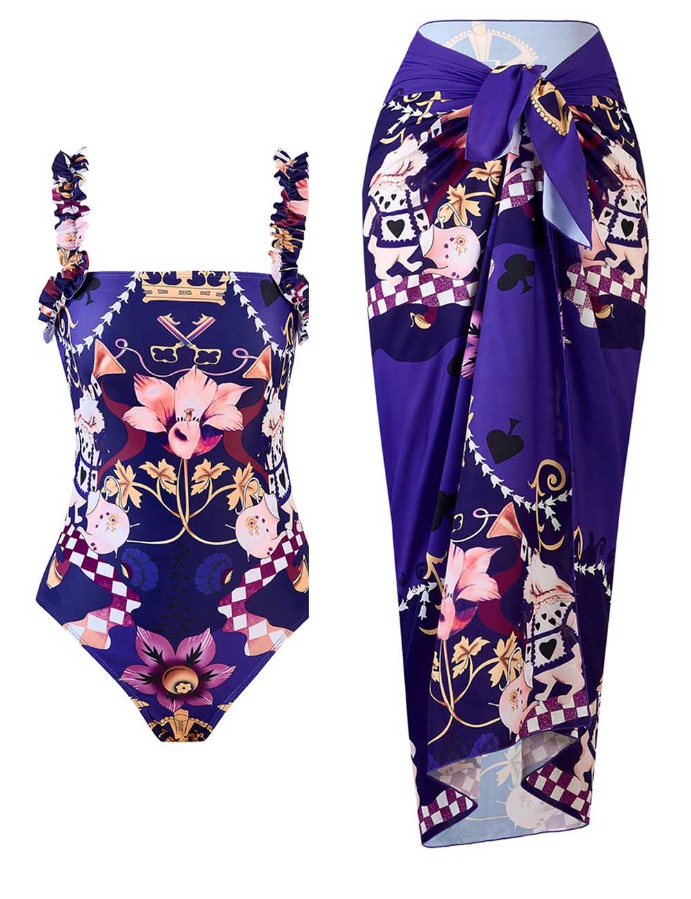 Ladies Floral Print One Piece Swimwear with Salong