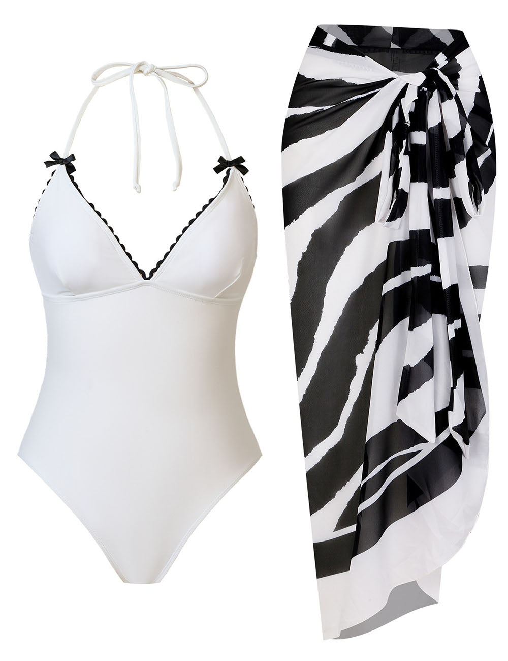 Ladies V-Neck String Tie One Piece Swimwear with Salong