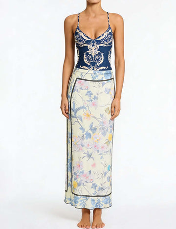 Ladies Floral Print One-Piece Swimsuit & Cover-Up Set