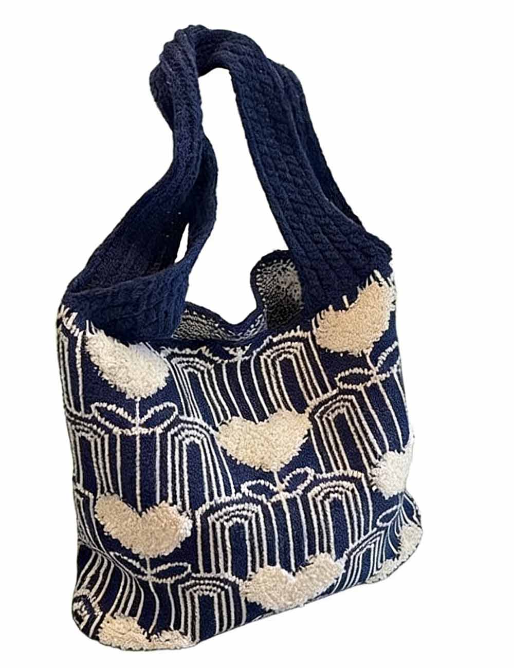 Ladies Valentine‘s Heart Crochet Shoulder Handbag Tote Bag