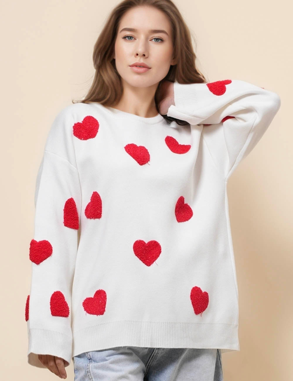 Ladies Valentine's Heart Pullover Sweater SKT41097