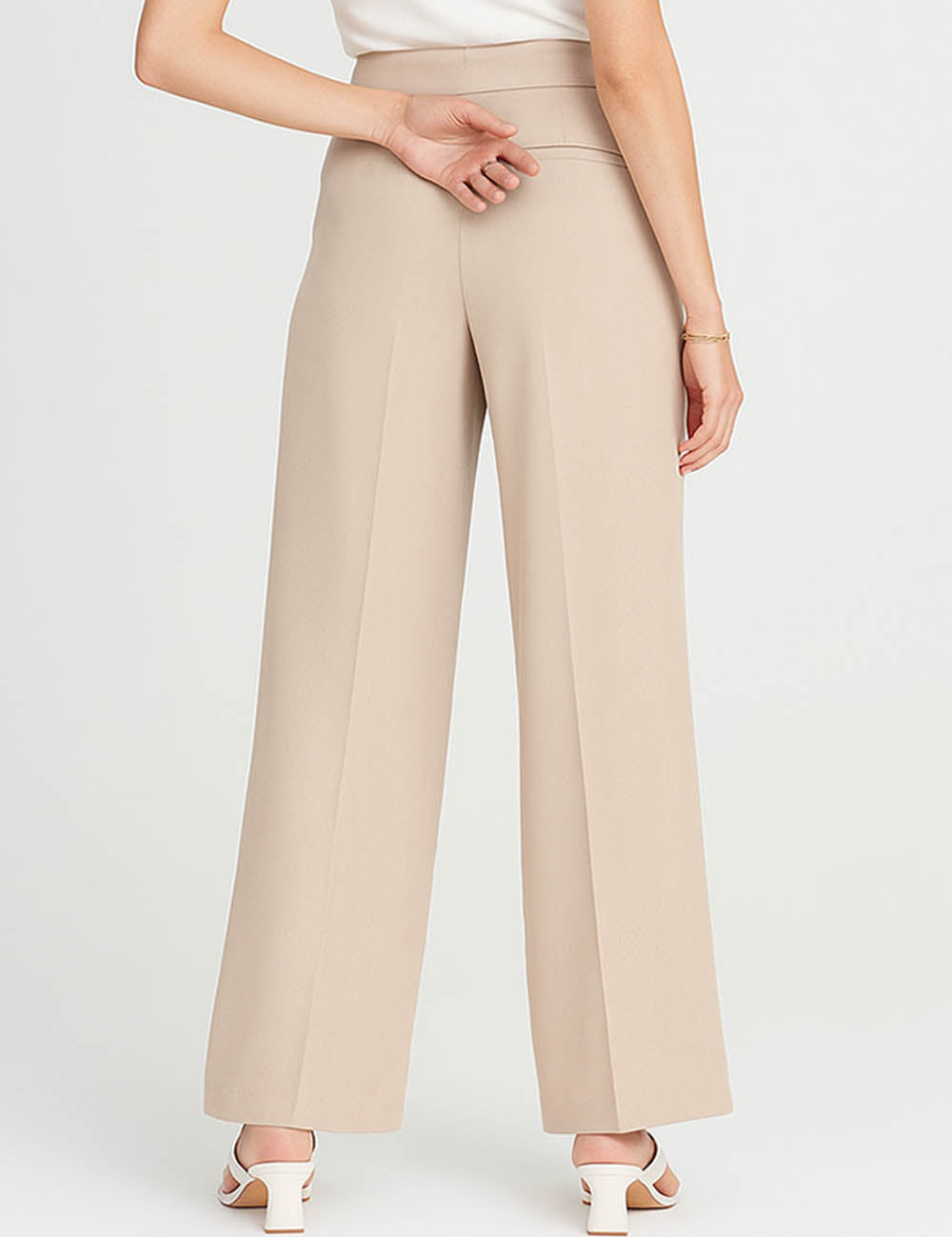 Ladies Color Block Elastic Tie Waist Wide Leg Pant