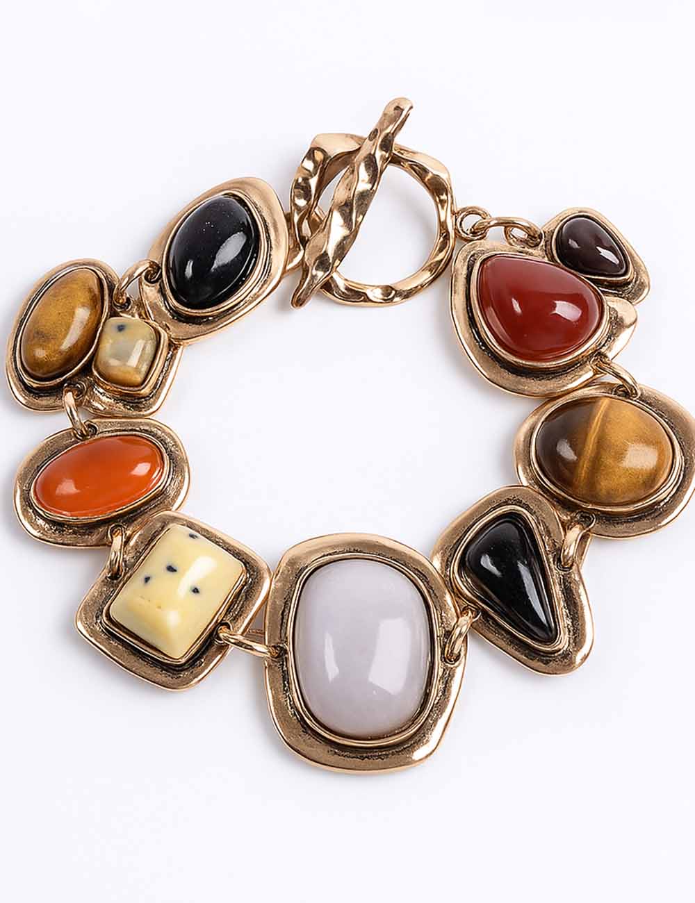 Ladies Vintage Golden Chunky Multi Color Stone Bracelet