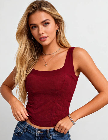 Ladies Chic Square Neck Shoulder Strap Padded Tank Top