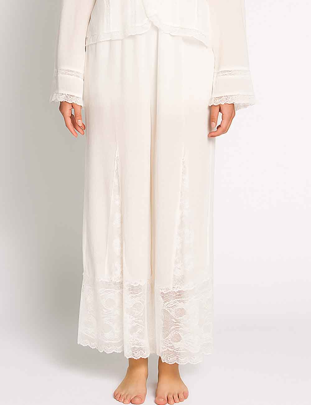 Ladies Elastic Waist Tie Front Split Wide Leg Lace Pants