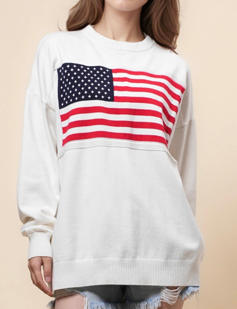 Ladies The Stars and The Stripes Pullover Sweater SKT4969