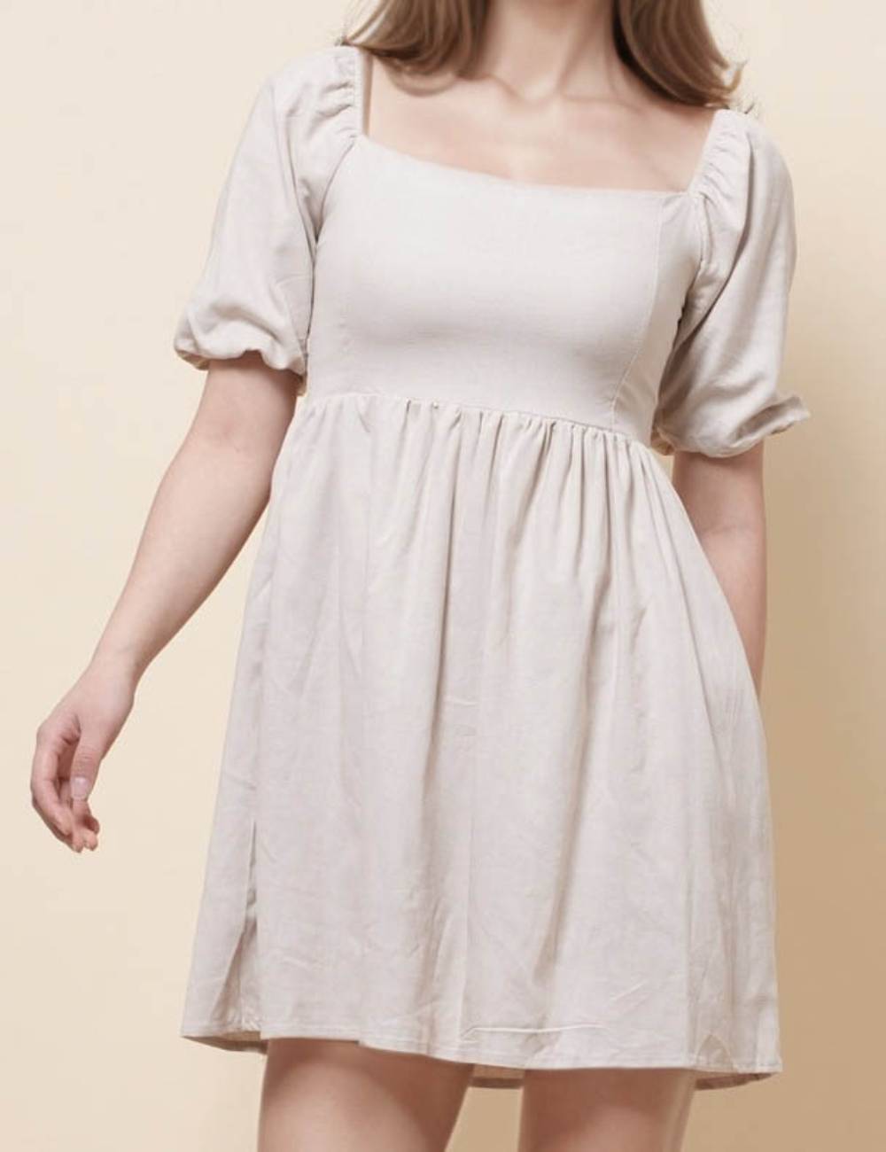 Ladies Square Neck Puff Sleeves Mini Dress SKD51194