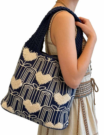 Ladies Valentine‘s Heart Crochet Shoulder Handbag Tote Bag