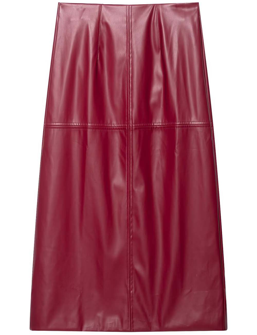 Ladies Solid Color Back Split Leather Midi Skirt