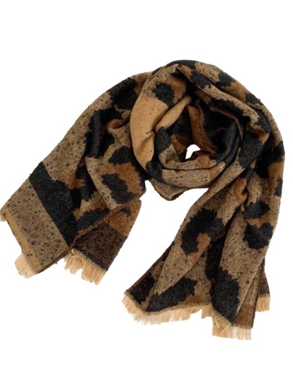 Ladies Leopard Pattern Tassel Hem Knit Scarf