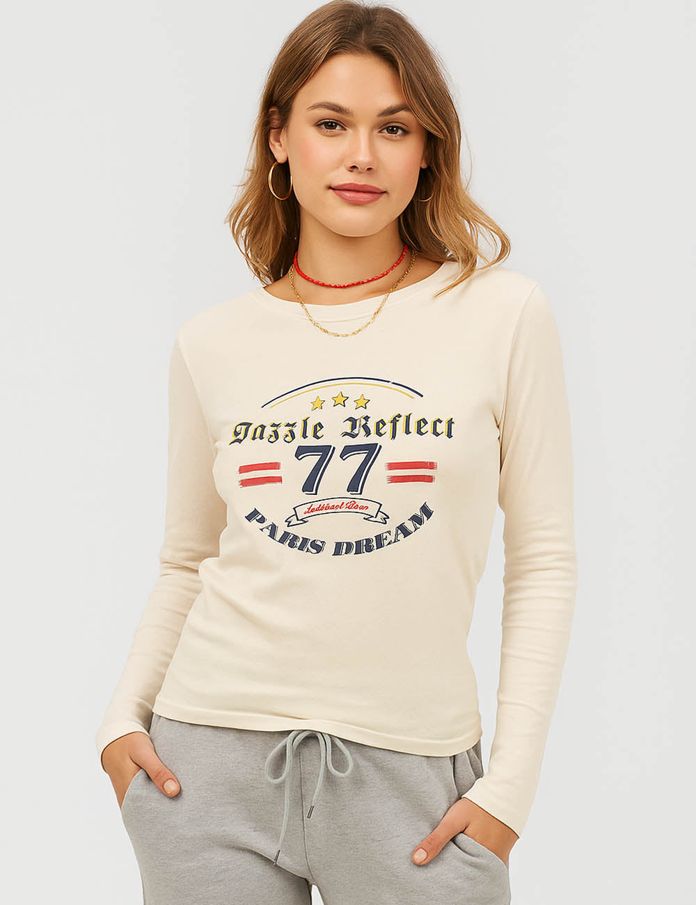 Ladies Everyday Pullover Top Text Print T-Shirt