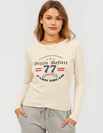 Ladies Everyday Pullover Top Text Print T-Shirt