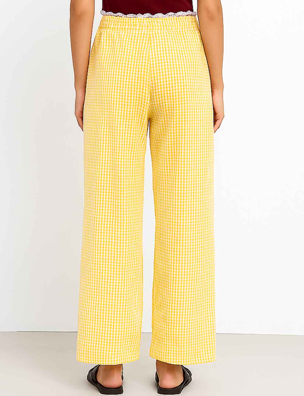 Ladies Lace Split Color Block Checked Wide Leg Pants