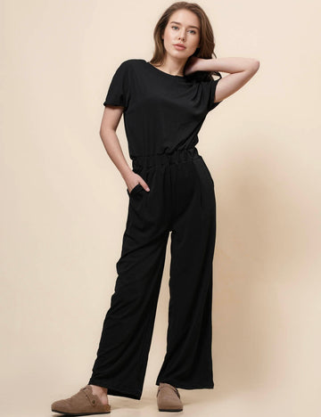 Ladies Elastic Waist Short Sleeve Jumpsuit SKJ41025