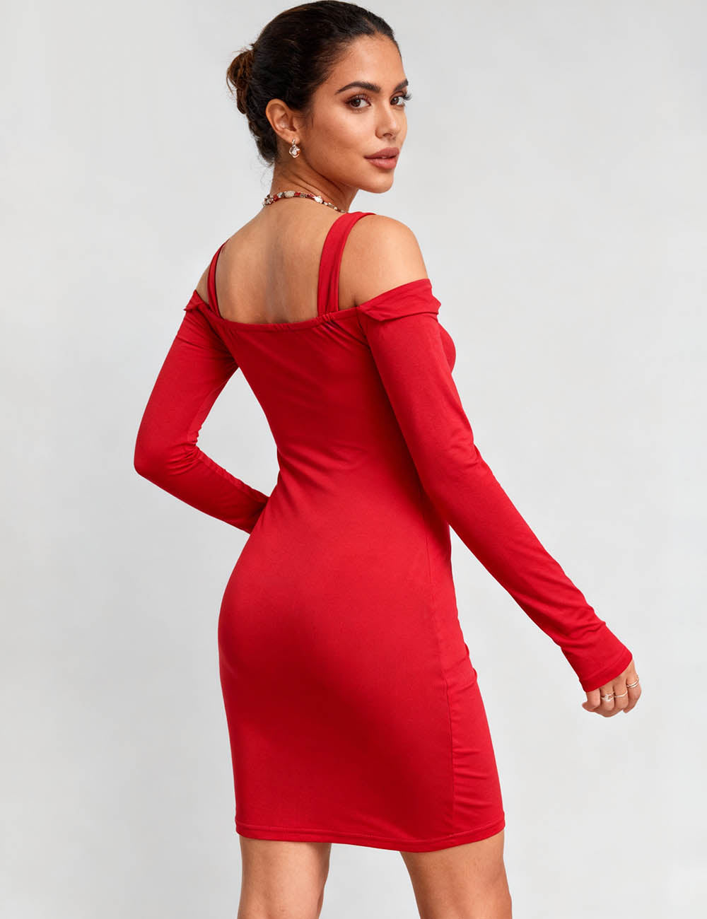 Ladies Off-Shoulder Metal Chain Strap Bodycon Mini Dress