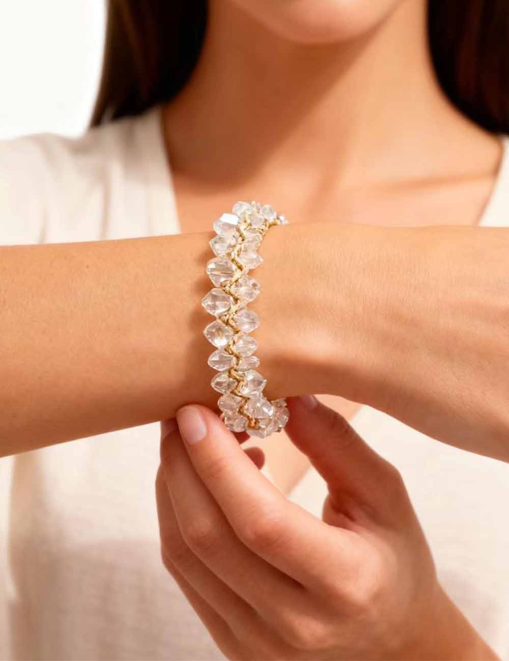 Ladies Colorful Faux Crystal Bead Elastic Rope Bracelet