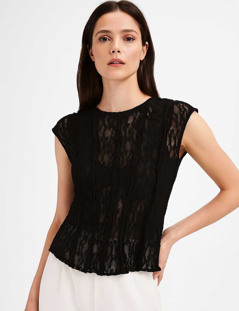 Lace Floral Lace Blouse Capped Sleeves Layering Top