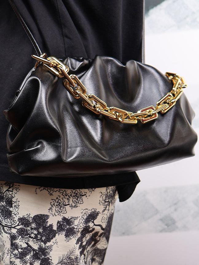Ladies Wrinkle Golden Chain PU Hanging Bag SKOB231221DS