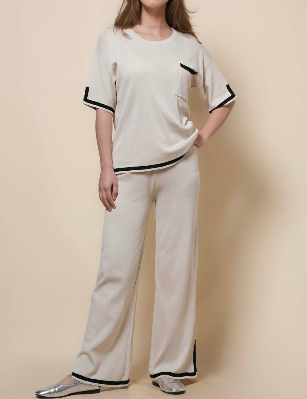 Ladies Color Block Pocket 2PCS Loungewear Set SKST41092