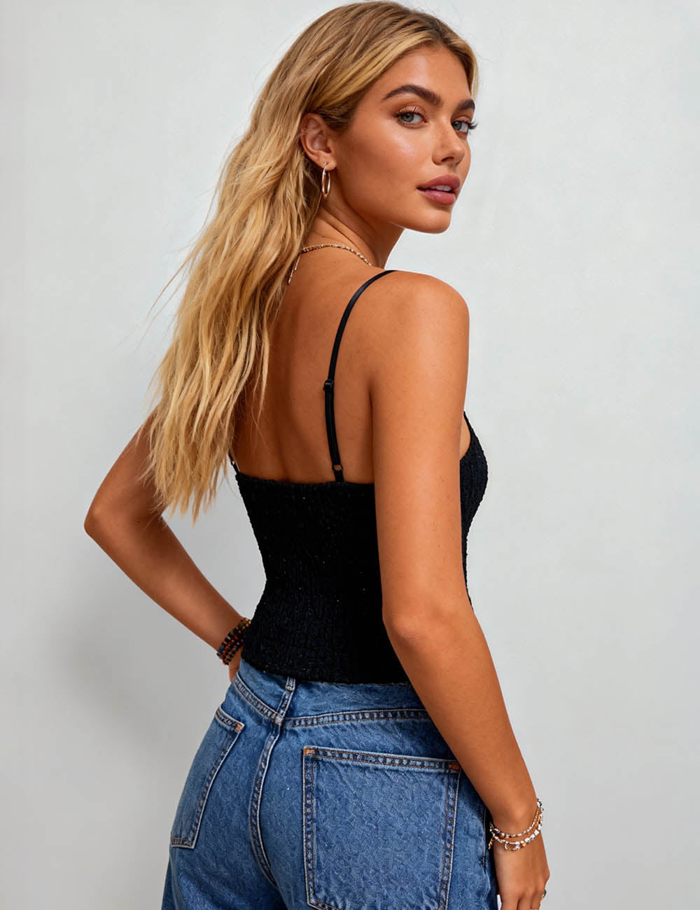 Ladied Sequin Lace Bustier Crisscross Padded Cami Top