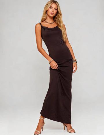 Ladies One-Shoulder Side Split Ruched Bodycon Maxi Dress