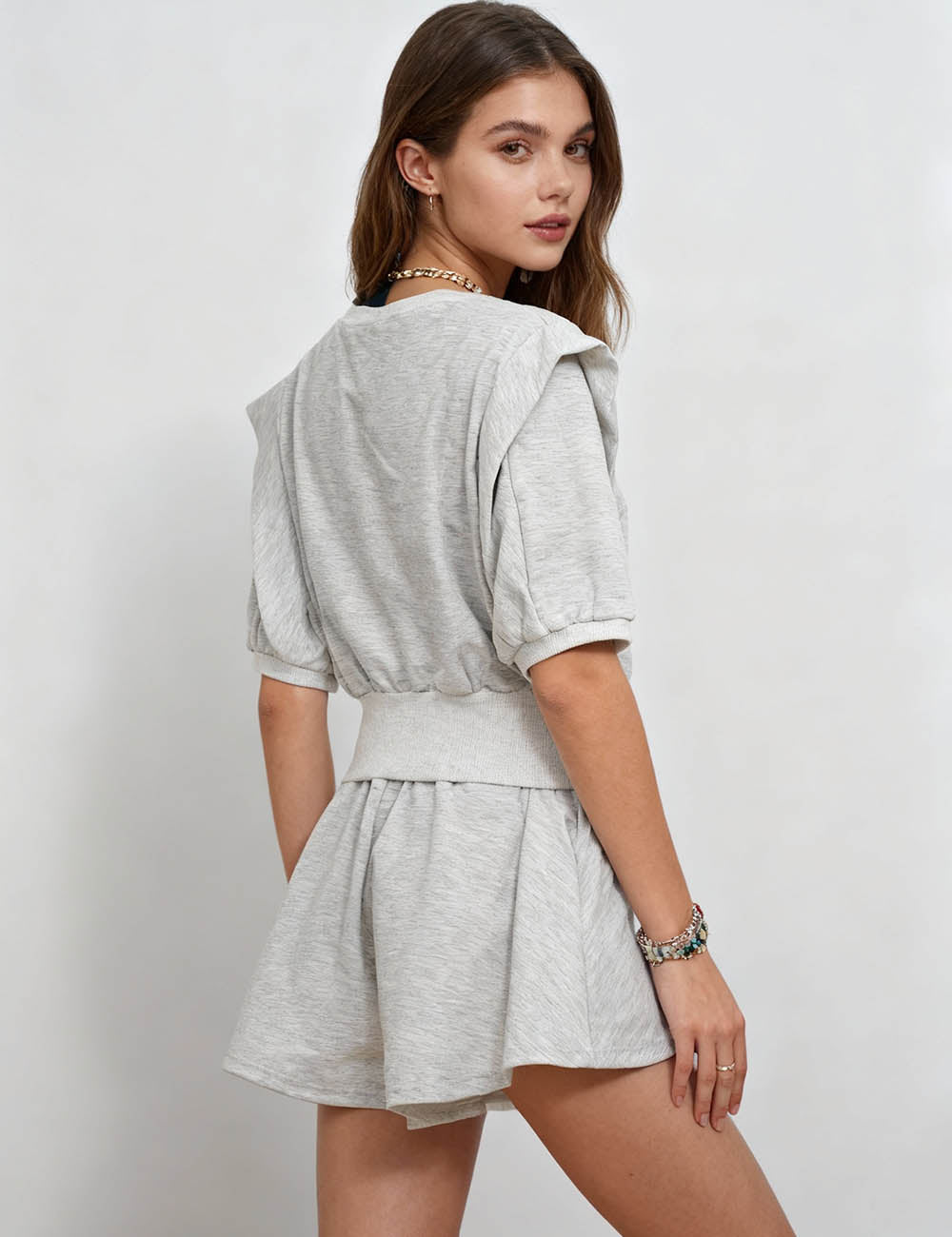 Ladies Hoodie Feeling Top and Shorts 2PCS Set SKST401