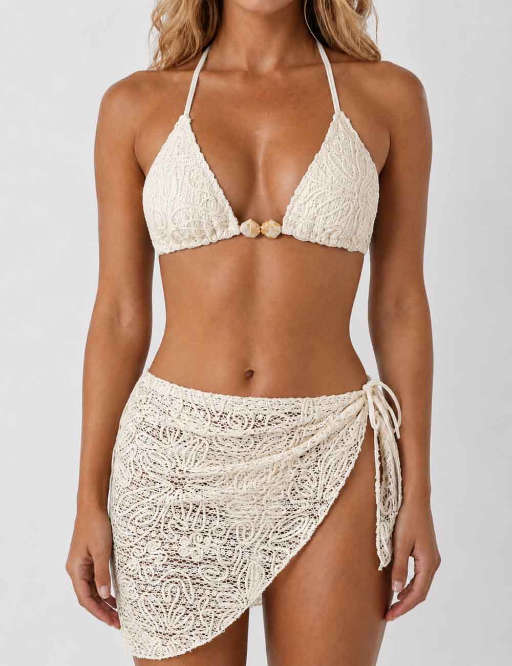 Crochet Bikini Set Coverup - Sweetkama Wholesale - #8343