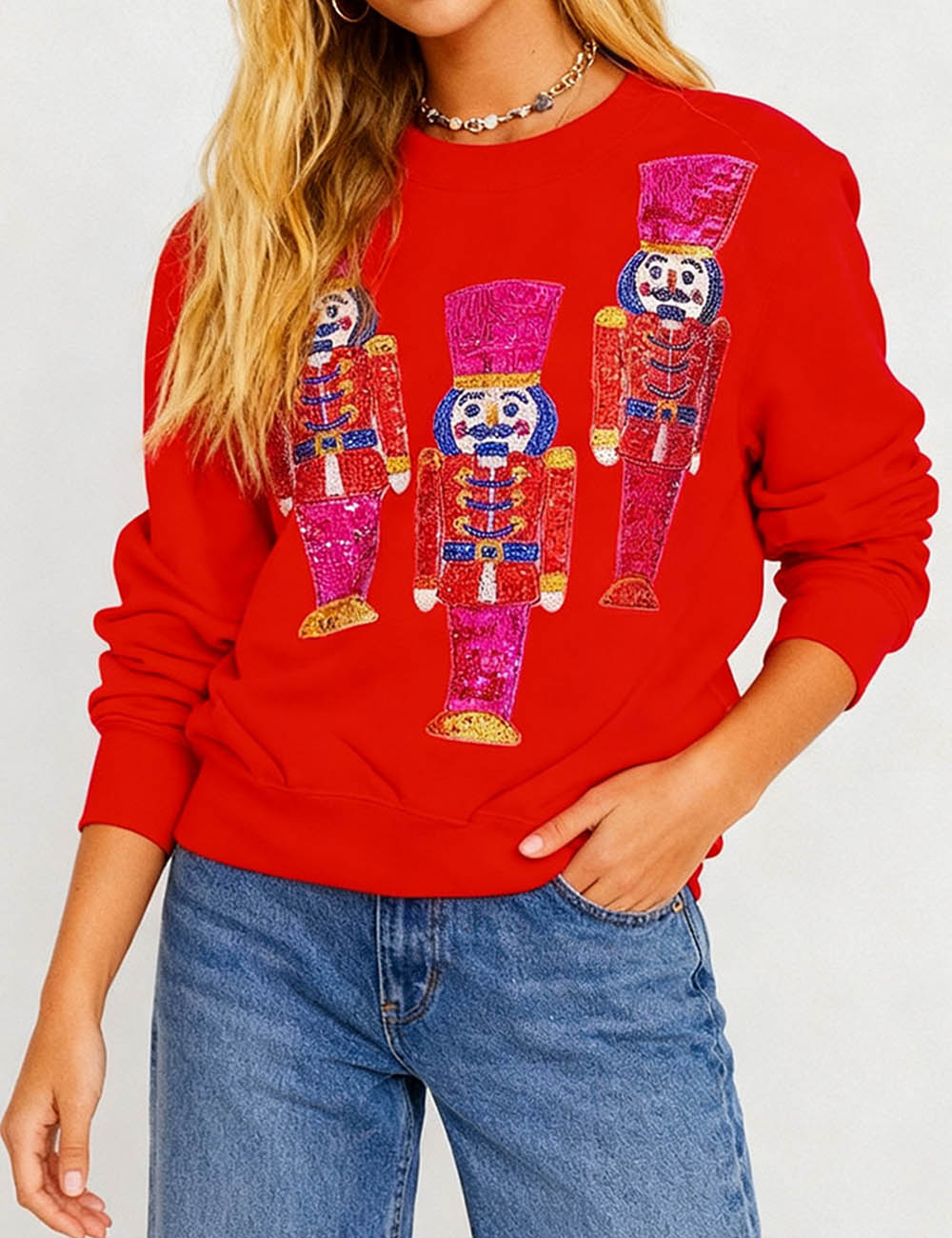 Ladies Christmas Nutcracker Sequin Festive Sweatshirt