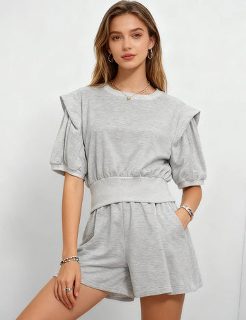 Ladies Hoodie Feeling Top and Shorts 2PCS Set SKST401